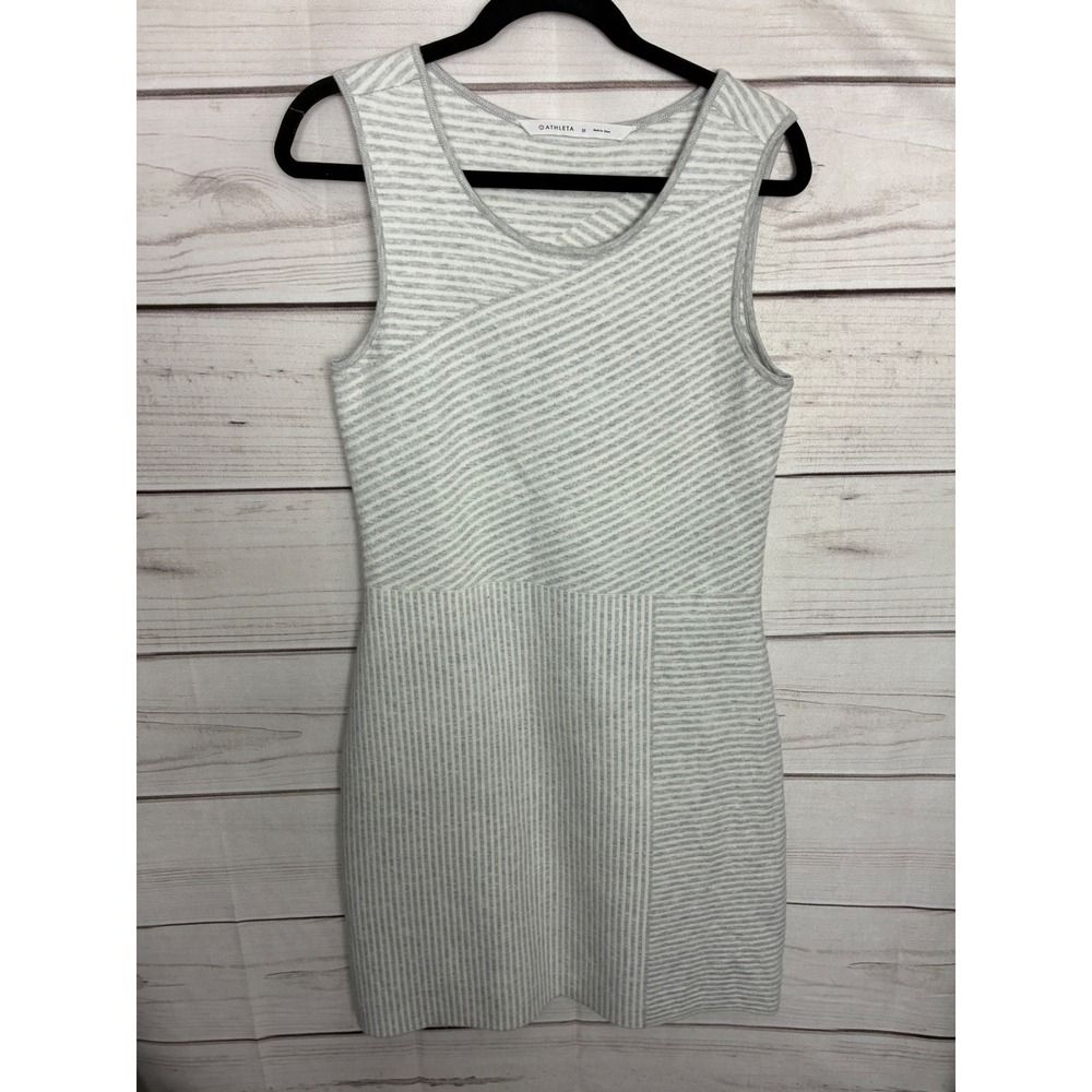 Athleta Womens Grey White Striped Sleeveless Knit Sweater Dress Size M